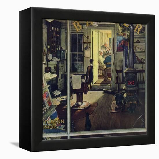 "Shuffleton's Barbershop", April 29,1950-Norman Rockwell-Framed Premier Image Canvas