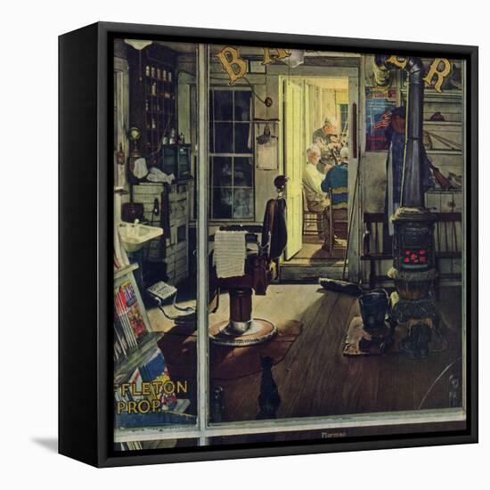 "Shuffleton's Barbershop", April 29,1950-Norman Rockwell-Framed Premier Image Canvas