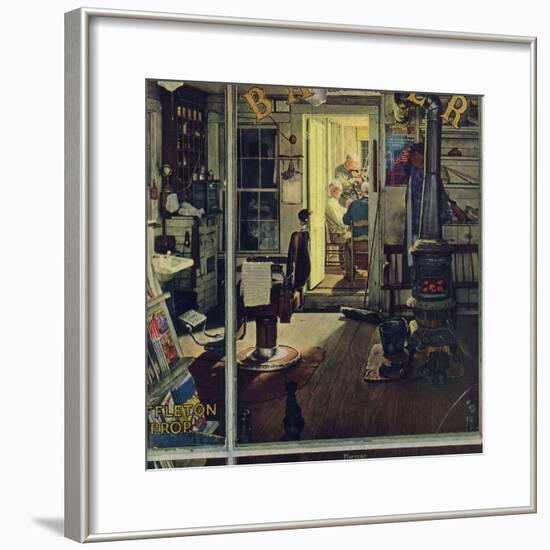 "Shuffleton's Barbershop", April 29,1950-Norman Rockwell-Framed Giclee Print