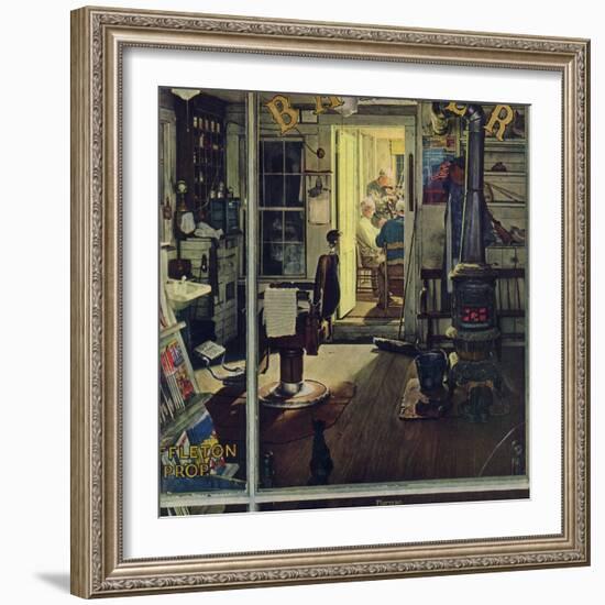 "Shuffleton's Barbershop", April 29,1950-Norman Rockwell-Framed Giclee Print