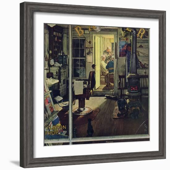 "Shuffleton's Barbershop", April 29,1950-Norman Rockwell-Framed Giclee Print