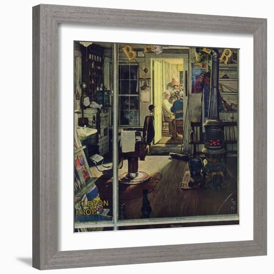 "Shuffleton's Barbershop", April 29,1950-Norman Rockwell-Framed Giclee Print