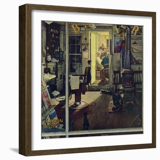 "Shuffleton's Barbershop", April 29,1950-Norman Rockwell-Framed Giclee Print