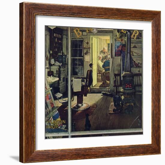 "Shuffleton's Barbershop", April 29,1950-Norman Rockwell-Framed Giclee Print