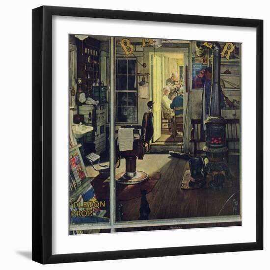 "Shuffleton's Barbershop", April 29,1950-Norman Rockwell-Framed Giclee Print