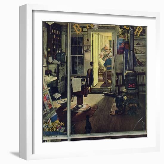 "Shuffleton's Barbershop", April 29,1950-Norman Rockwell-Framed Giclee Print