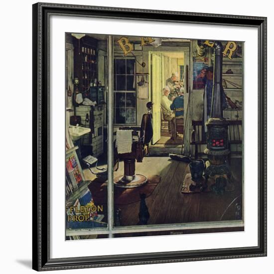 "Shuffleton's Barbershop", April 29,1950-Norman Rockwell-Framed Giclee Print