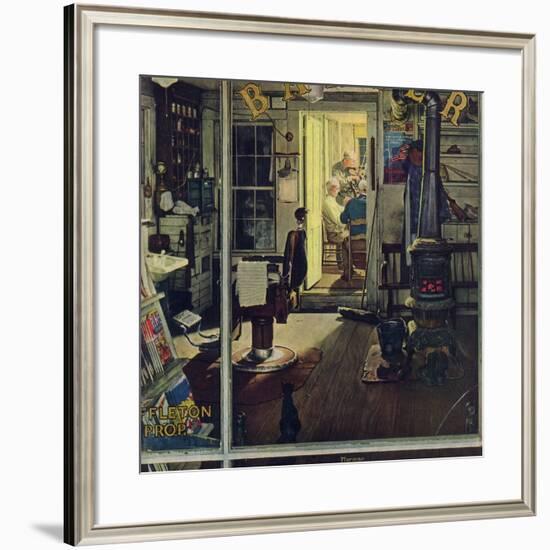 "Shuffleton's Barbershop", April 29,1950-Norman Rockwell-Framed Giclee Print