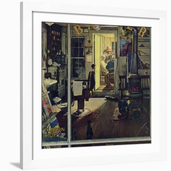 "Shuffleton's Barbershop", April 29,1950-Norman Rockwell-Framed Giclee Print