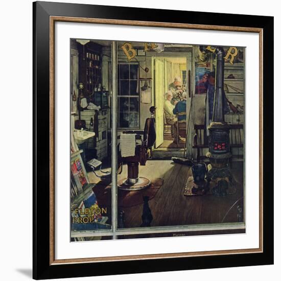 "Shuffleton's Barbershop", April 29,1950-Norman Rockwell-Framed Giclee Print