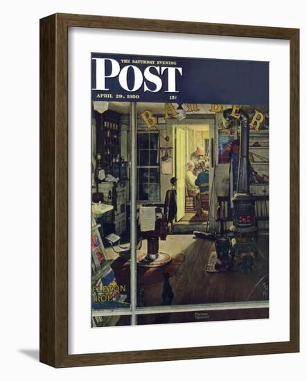 "Shuffleton's Barbershop" Saturday Evening Post Cover, April 29,1950-Norman Rockwell-Framed Giclee Print