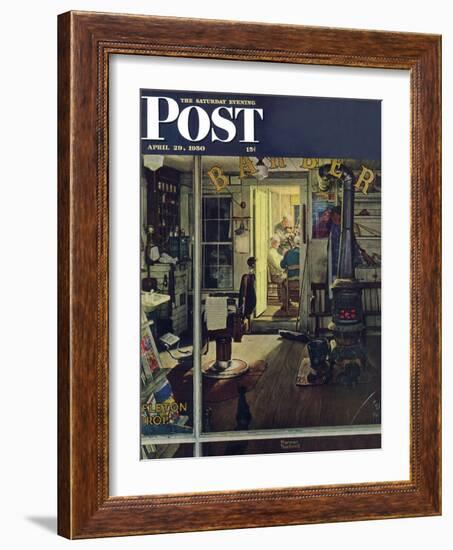 "Shuffleton's Barbershop" Saturday Evening Post Cover, April 29,1950-Norman Rockwell-Framed Giclee Print