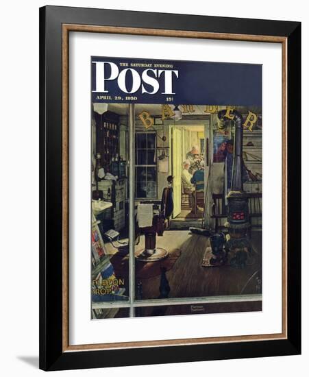 "Shuffleton's Barbershop" Saturday Evening Post Cover, April 29,1950-Norman Rockwell-Framed Giclee Print