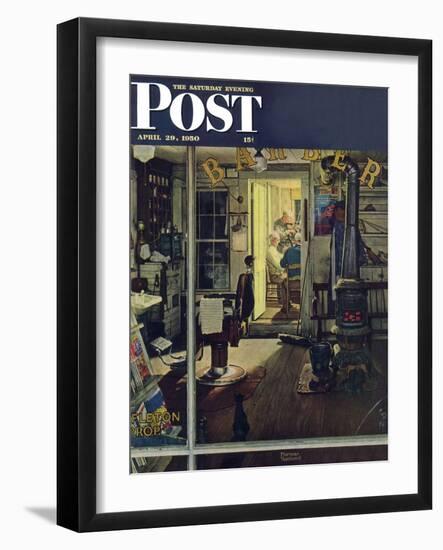 "Shuffleton's Barbershop" Saturday Evening Post Cover, April 29,1950-Norman Rockwell-Framed Giclee Print