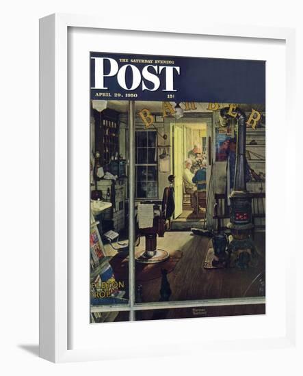 "Shuffleton's Barbershop" Saturday Evening Post Cover, April 29,1950-Norman Rockwell-Framed Giclee Print