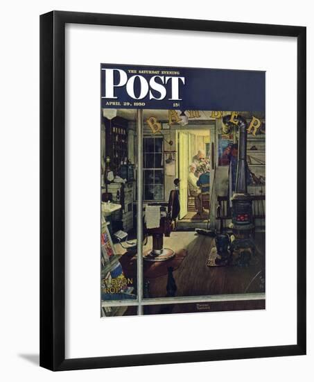 "Shuffleton's Barbershop" Saturday Evening Post Cover, April 29,1950-Norman Rockwell-Framed Giclee Print