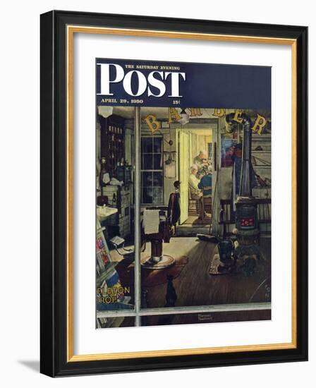 "Shuffleton's Barbershop" Saturday Evening Post Cover, April 29,1950-Norman Rockwell-Framed Giclee Print