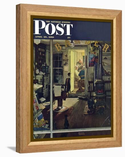 "Shuffleton's Barbershop" Saturday Evening Post Cover, April 29,1950-Norman Rockwell-Framed Premier Image Canvas