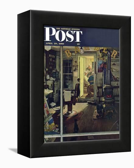 "Shuffleton's Barbershop" Saturday Evening Post Cover, April 29,1950-Norman Rockwell-Framed Premier Image Canvas