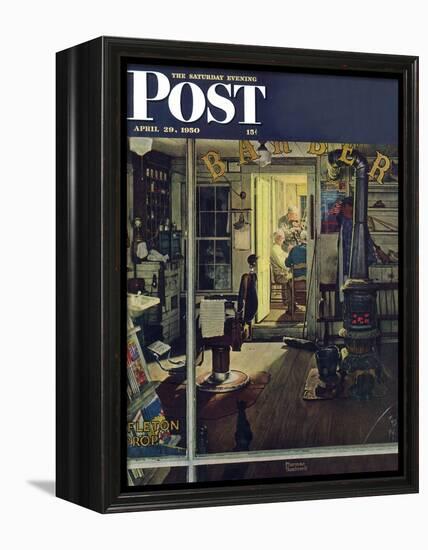 "Shuffleton's Barbershop" Saturday Evening Post Cover, April 29,1950-Norman Rockwell-Framed Premier Image Canvas