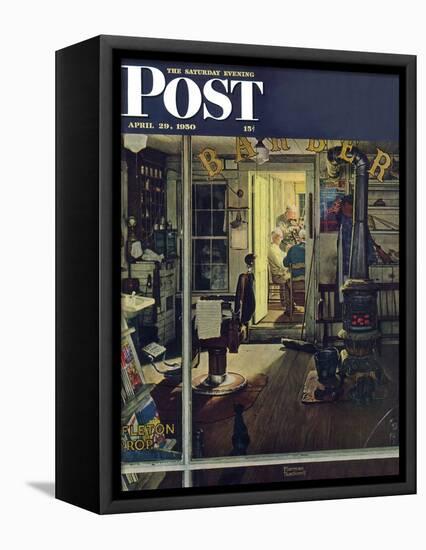 "Shuffleton's Barbershop" Saturday Evening Post Cover, April 29,1950-Norman Rockwell-Framed Premier Image Canvas