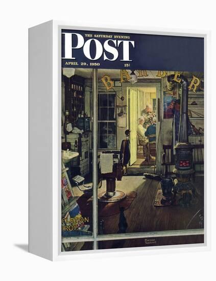 "Shuffleton's Barbershop" Saturday Evening Post Cover, April 29,1950-Norman Rockwell-Framed Premier Image Canvas