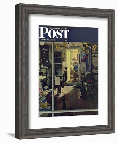 "Shuffleton's Barbershop" Saturday Evening Post Cover, April 29,1950-Norman Rockwell-Framed Giclee Print