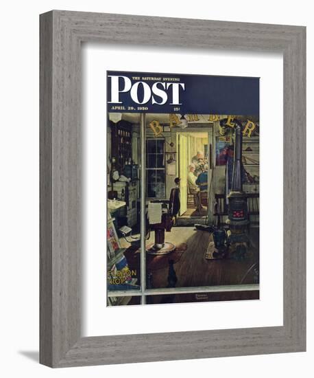 "Shuffleton's Barbershop" Saturday Evening Post Cover, April 29,1950-Norman Rockwell-Framed Giclee Print