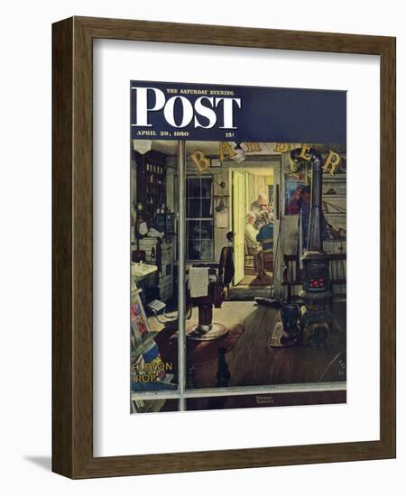 "Shuffleton's Barbershop" Saturday Evening Post Cover, April 29,1950-Norman Rockwell-Framed Giclee Print