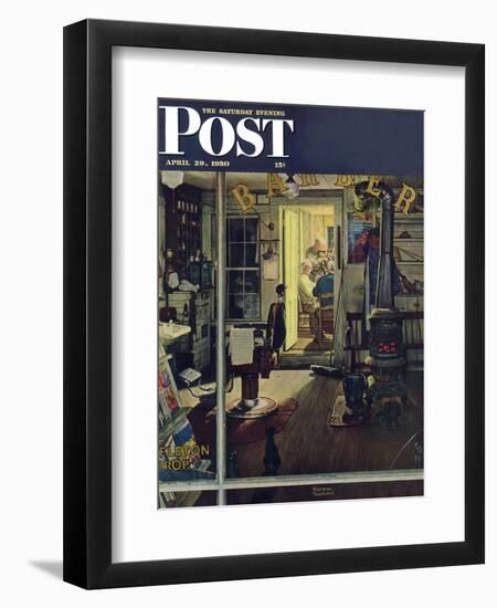 "Shuffleton's Barbershop" Saturday Evening Post Cover, April 29,1950-Norman Rockwell-Framed Giclee Print