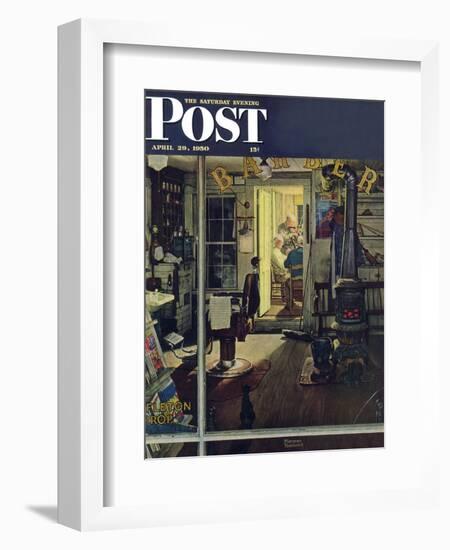 "Shuffleton's Barbershop" Saturday Evening Post Cover, April 29,1950-Norman Rockwell-Framed Giclee Print