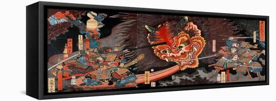 Shuten Doji's Head Attacking Raiko's Band of Warriors-Yoshitsuya Utagawa-Framed Premier Image Canvas