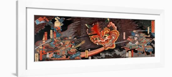 Shuten Doji's Head Attacking Raiko's Band of Warriors-Yoshitsuya Utagawa-Framed Giclee Print