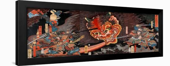 Shuten Doji's Head Attacking Raiko's Band of Warriors-Yoshitsuya Utagawa-Framed Giclee Print