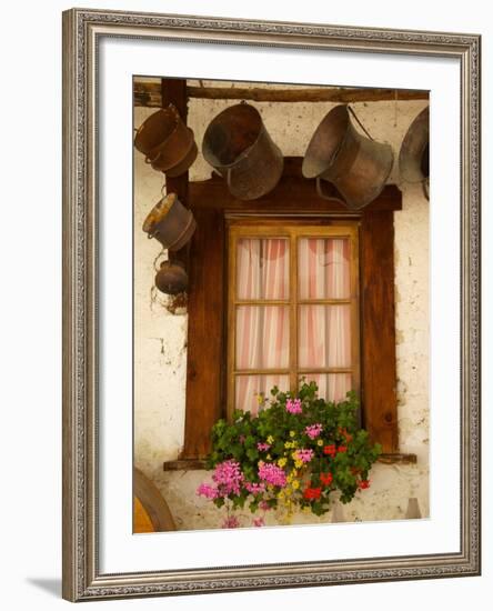 Shuttered Windows and Flowers, Corvara, Badia Valley, Trentino-Alto Adige/South Tyrol, Italy-Frank Fell-Framed Photographic Print