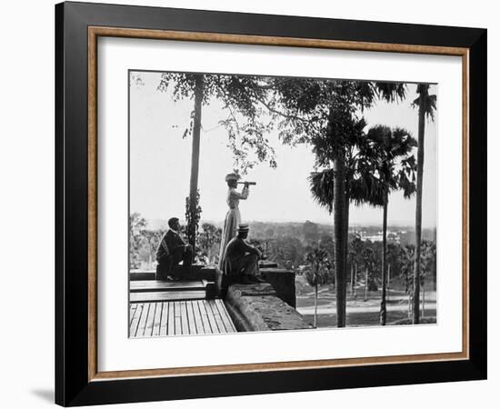 Shwe Dagon, the Pilgrim's Rest (A European Traveller Looks Out with a Telescope) Burma, c.1900-10-Vincent Clarence Scott O'Connor-Framed Photographic Print