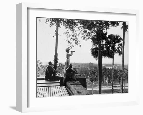 Shwe Dagon, the Pilgrim's Rest (A European Traveller Looks Out with a Telescope) Burma, c.1900-10-Vincent Clarence Scott O'Connor-Framed Photographic Print