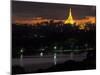 Shwedagon Paya at Dusk with Kandawgyi Lake in Foreground, Yangon (Rangoon), Myanmar (Burma)-Eitan Simanor-Mounted Photographic Print