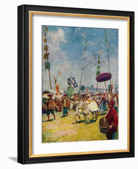 'Siamese Farmers Celebrating the Annual Rice Ploughing Festival', 1913-Edwin Norbury-Framed Giclee Print