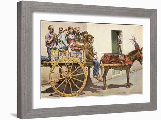 Sicilian Cart and Donkey, Palermo, Italy-null-Framed Art Print