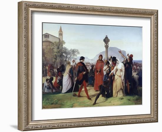 Sicilian Vespers: Easter Tuesday - the French Massacres by the Sicilians, March 31, 1282 (Oil on Ca-Francesco Hayez-Framed Giclee Print