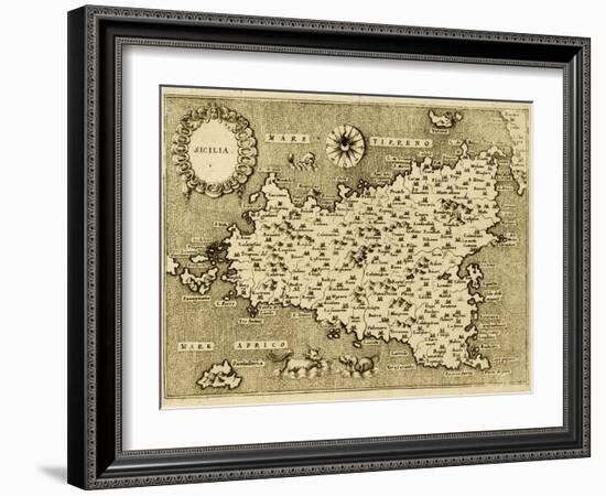 Sicily Old Map, May Be Approximately Dated To The Xvii Sec-marzolino-Framed Art Print