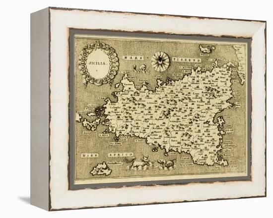 Sicily Old Map, May Be Approximately Dated To The Xvii Sec-marzolino-Framed Stretched Canvas