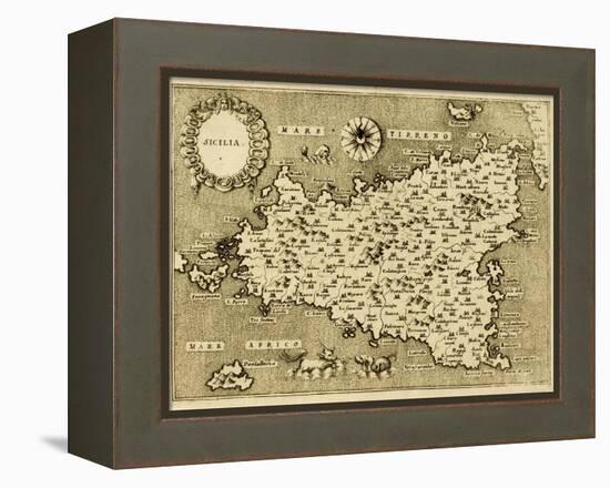 Sicily Old Map, May Be Approximately Dated To The Xvii Sec-marzolino-Framed Stretched Canvas