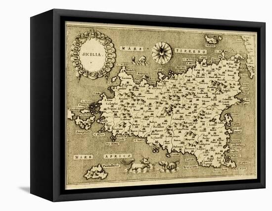 Sicily Old Map, May Be Approximately Dated To The Xvii Sec-marzolino-Framed Stretched Canvas