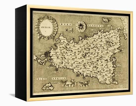 Sicily Old Map, May Be Approximately Dated To The Xvii Sec-marzolino-Framed Stretched Canvas