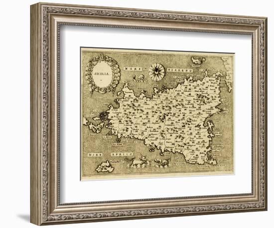 Sicily Old Map, May Be Approximately Dated To The Xvii Sec-marzolino-Framed Art Print