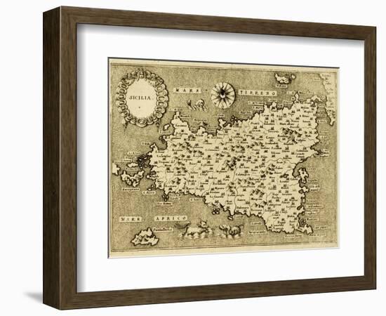 Sicily Old Map, May Be Approximately Dated To The Xvii Sec-marzolino-Framed Art Print