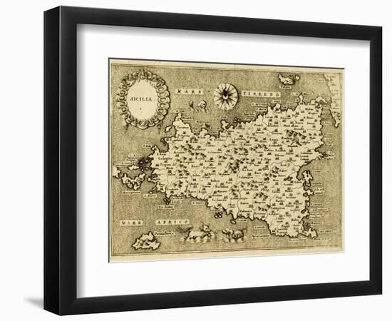 Sicily Old Map, May Be Approximately Dated To The Xvii Sec-marzolino-Framed Art Print