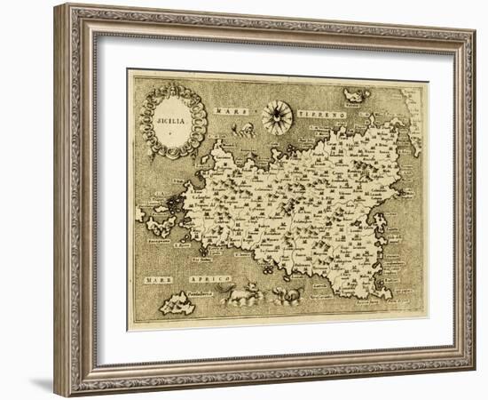 Sicily Old Map, May Be Approximately Dated To The Xvii Sec-marzolino-Framed Art Print